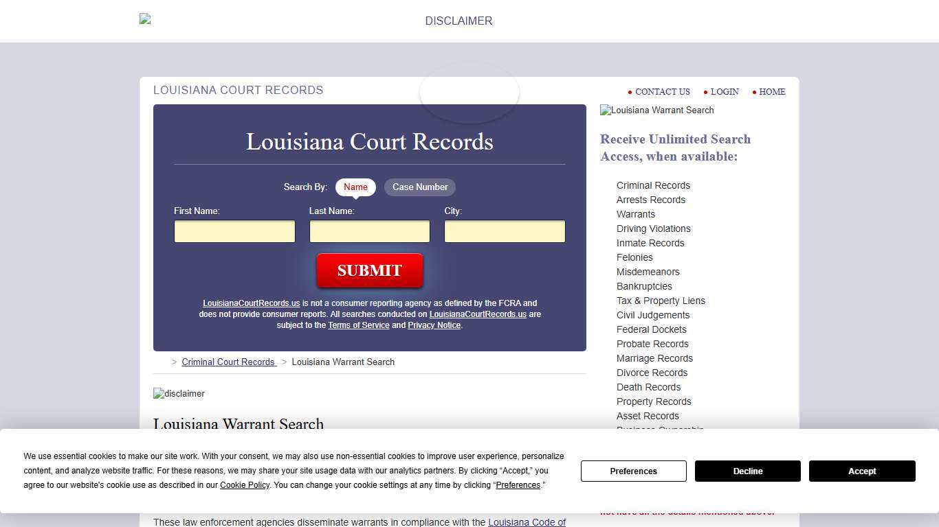 Louisiana Warrant Search | LouisianaCourtRecords.us